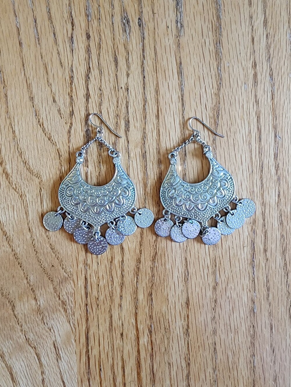 No Brand Silver Textured Bohemian Boho Dangle Earrings